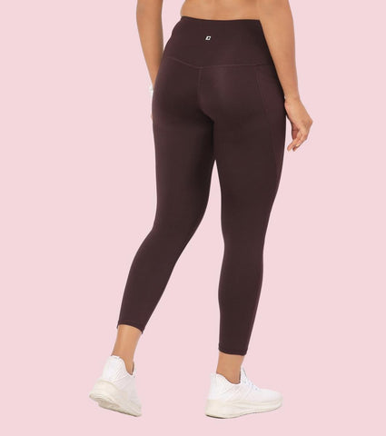 Enamor A605 Basic Quick Dry High Waist Basic Workout Leggings with Elasticated Waistband - Choco Fudge