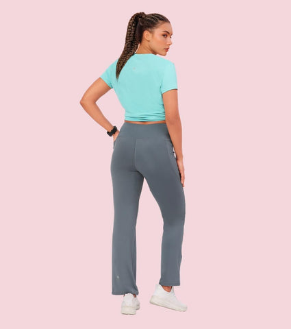 Enamor A402 Boot Cut Quick Dry Relaxed Fit High Waist Workout Leggings - Cloud Grey