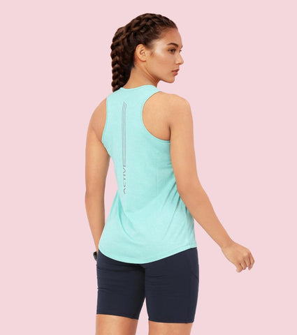 Enamor A308 Women Crew Neck Sleeveless Slim Fit Activewear Workout T-Shirt - Pool Blue Mel