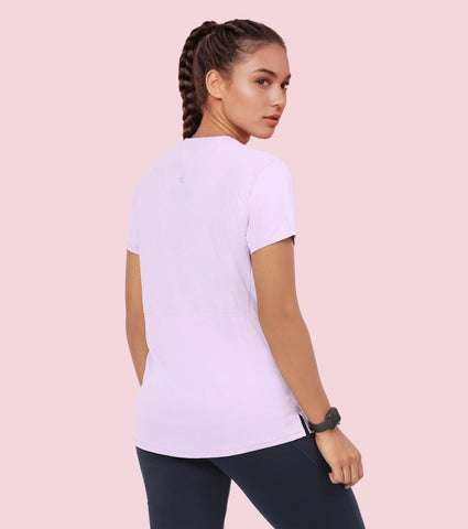 Enamor A313 Women Active Panel Quick Dry Relaxed Fit, Regular Length Workout T-Shirt - Orchid Bloom