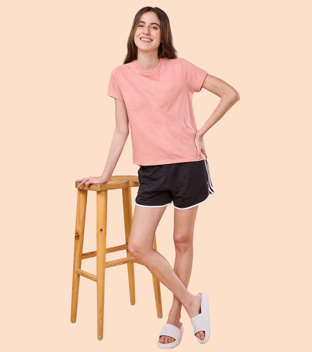 Enamor E306 Basic Cut and Sew Tee - Short Sleeve Cotton T-Shirt with Classic Cut & Sew Detail