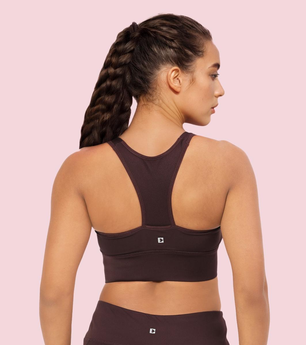 Enamor A202 Medium Impact Quick Dry Longline Workout Sports Bra - Choco Fudge