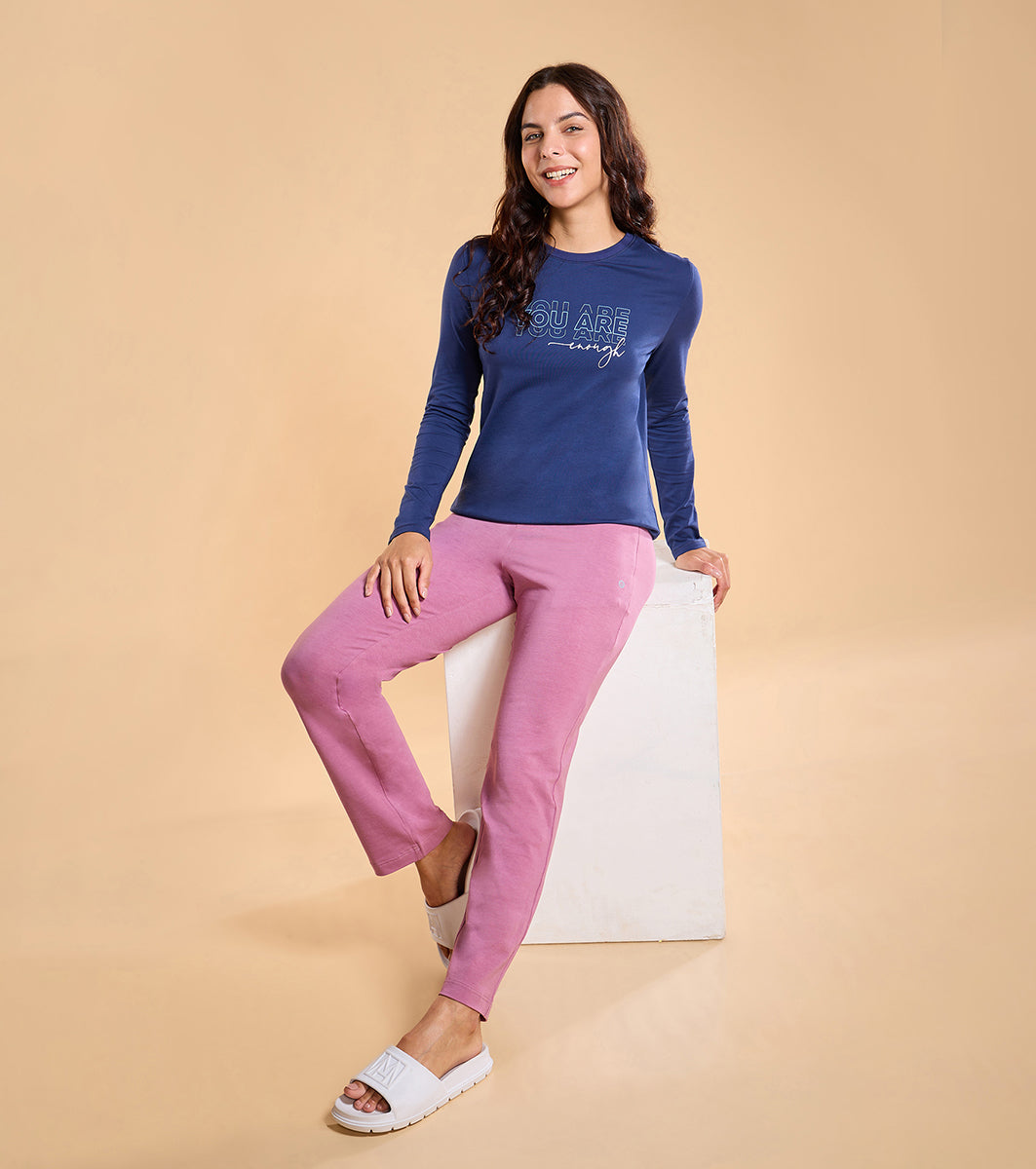 Enamor Essentials E014 Lounge Pants | Basic Straight Leg Pants With Adjustable Drawstring And Zipper Pockets