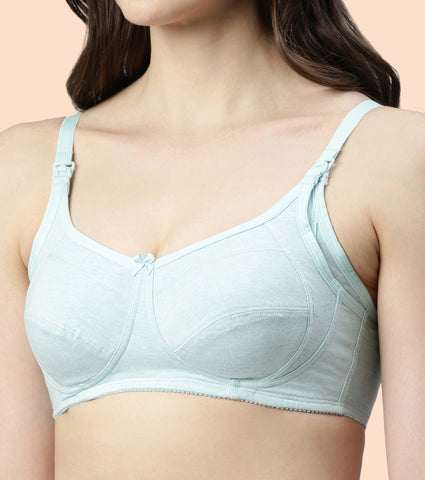 Enamor Eco-Melange MT02 Sectioned Lift and Support Cotton Nursing Bra for Women- High Coverage, Non Padded and Wirefree - Capri Melange