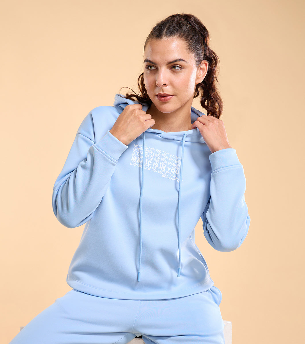 Enamor A905 Fleece Sweatshirt Relax Fit Crop Hooded Fleece Sweatshirt