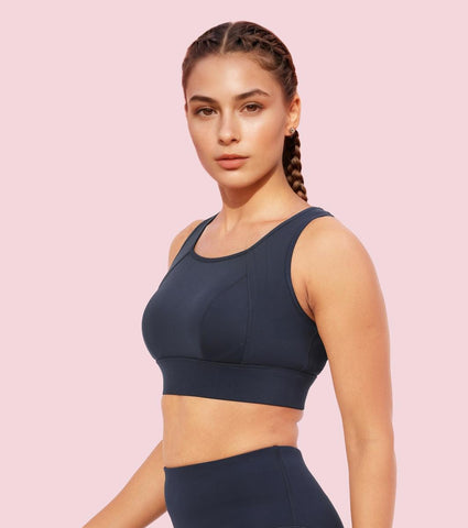 Enamor A205 Women's Quick Dry Sports Bra - High Support, Padded, High Coverage, Non-Wired - Navy