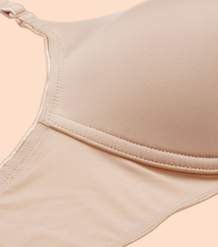 Enamor Dope Dye F165 Ecolite Fabric Smooth Support Bra for Women - Padded, Wirefree and High Coverage - Honey Beige