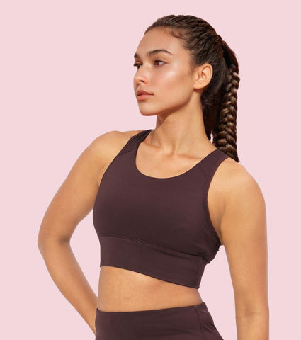 Enamor A202 Medium Impact Quick Dry Longline Workout Sports Bra - Choco Fudge