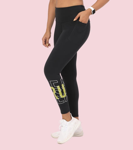 Enamor A606 Women's High Waist Workout Leggings with Elasticated Waistband - Jetblack Run Faster