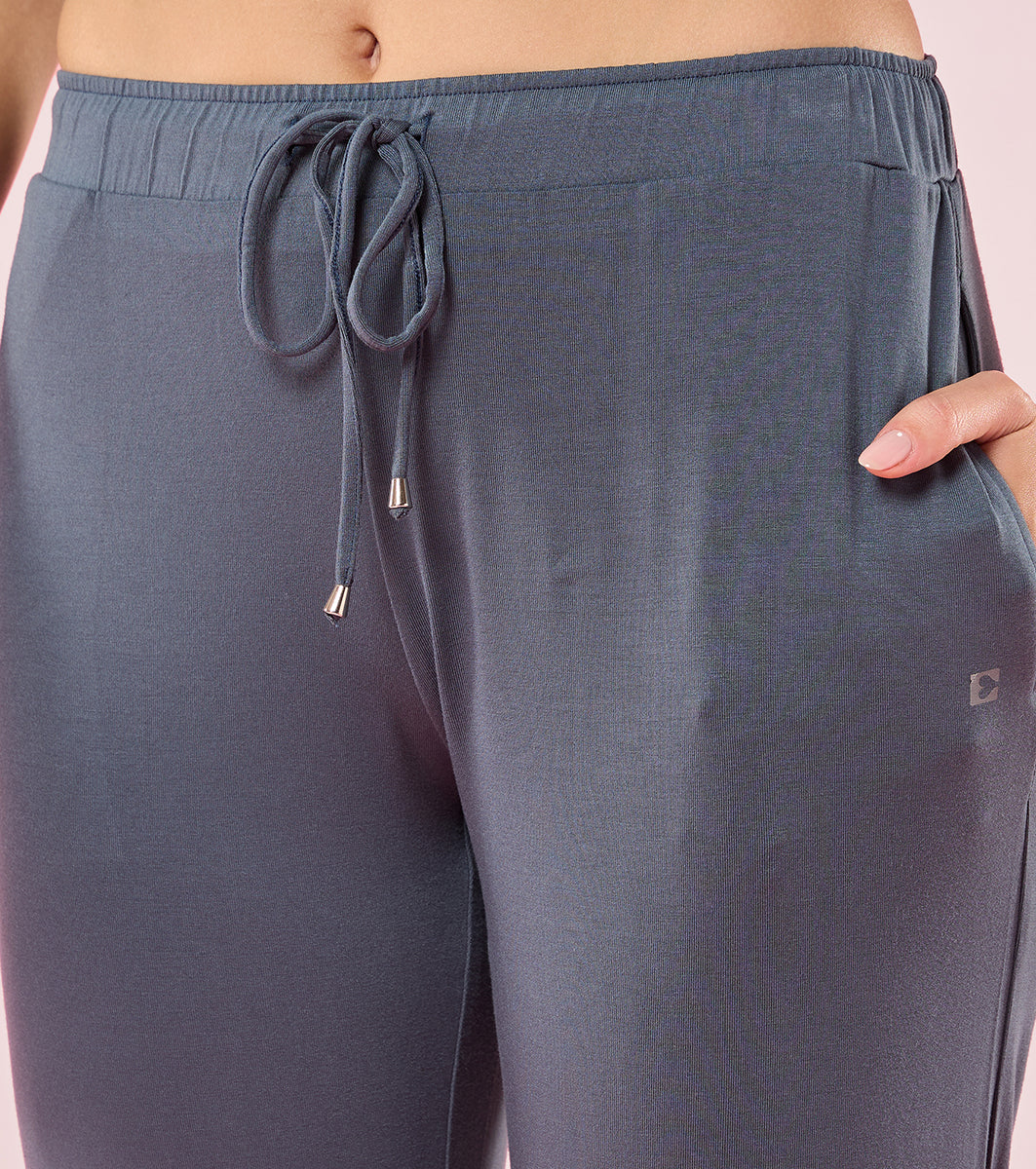 Enamor E048 Tapered Lounge Pants with Drawstring Details with Metal Ends - Dark Slate