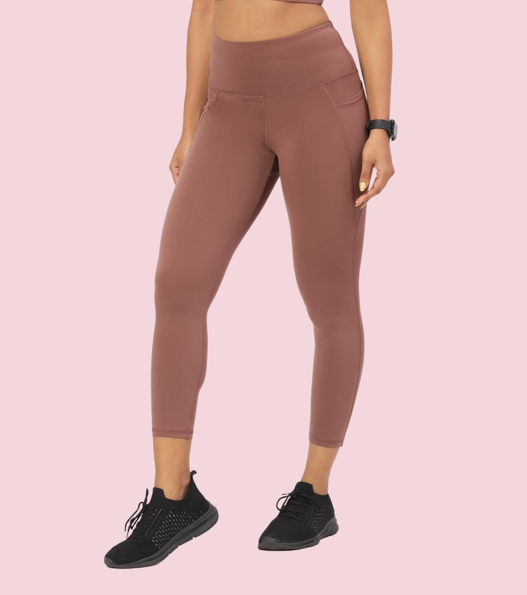 Enamor A605 Basic Quick Dry High Waist Basic Workout Leggings with Elasticated Waistband - Nutmeg