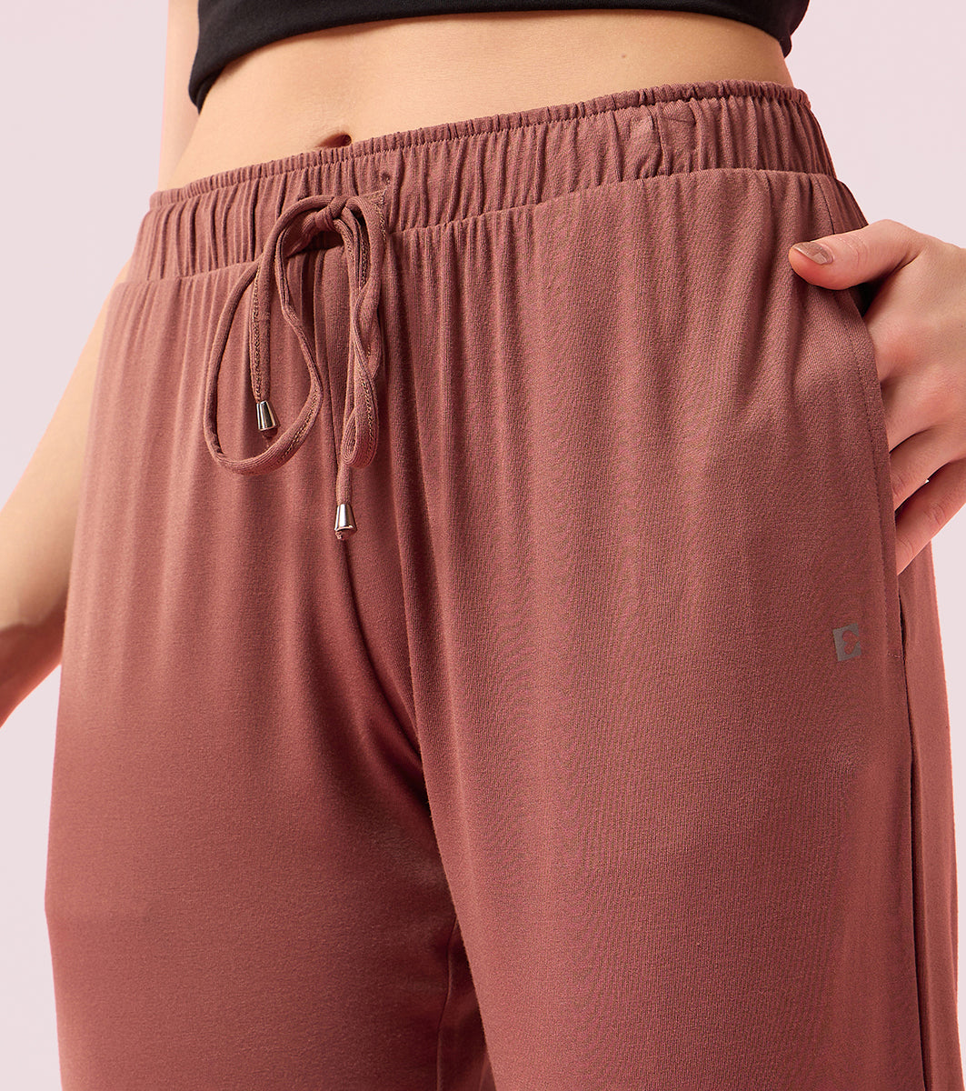 Enamor E048 Tapered Lounge Pants with Drawstring Details with Metal Ends - Nutmeg