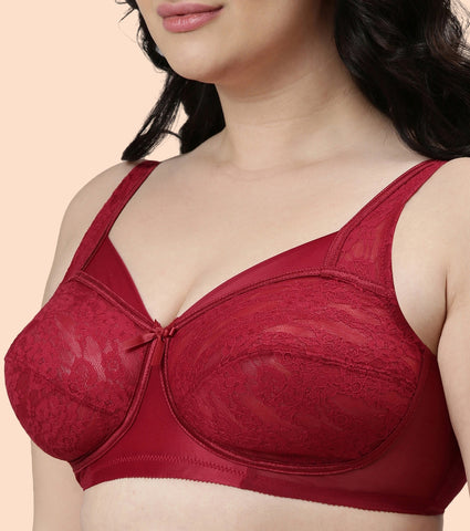 Enamor Full Support Classic Lace Lift Bra For Women - Non-Padded, Non-Wired, High Coverage Bra With Top Panel Support | FB06 | Masai