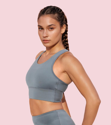 Enamor A202 Medium Impact Quick Dry Longline Workout Sports Bra - Cloud Grey