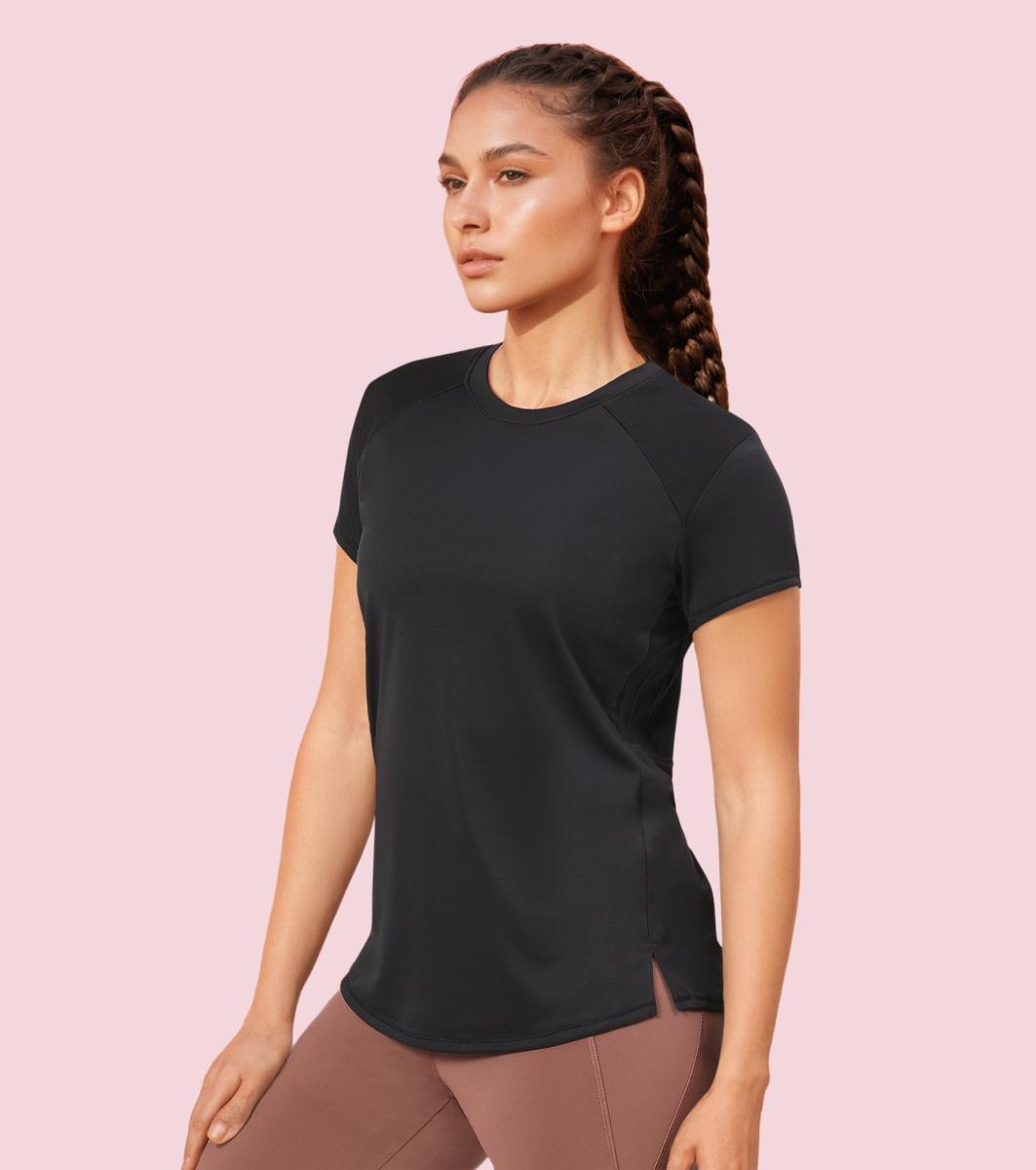 Enamor A313 Women Active Panel Quick Dry Relaxed Fit, Regular Length Workout T-Shirt - Jet Black