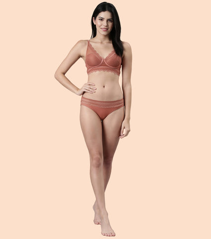 Enamor Pure Ease F125 Longline Comfort Lace Bra for Women - Padded, Wirefree and High Coverage