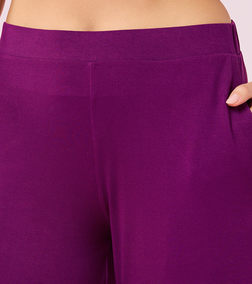 Enamor Essentials E064 Shop In Culotte | Crop Length Culotte With Smart Side Slits - Dark Purple