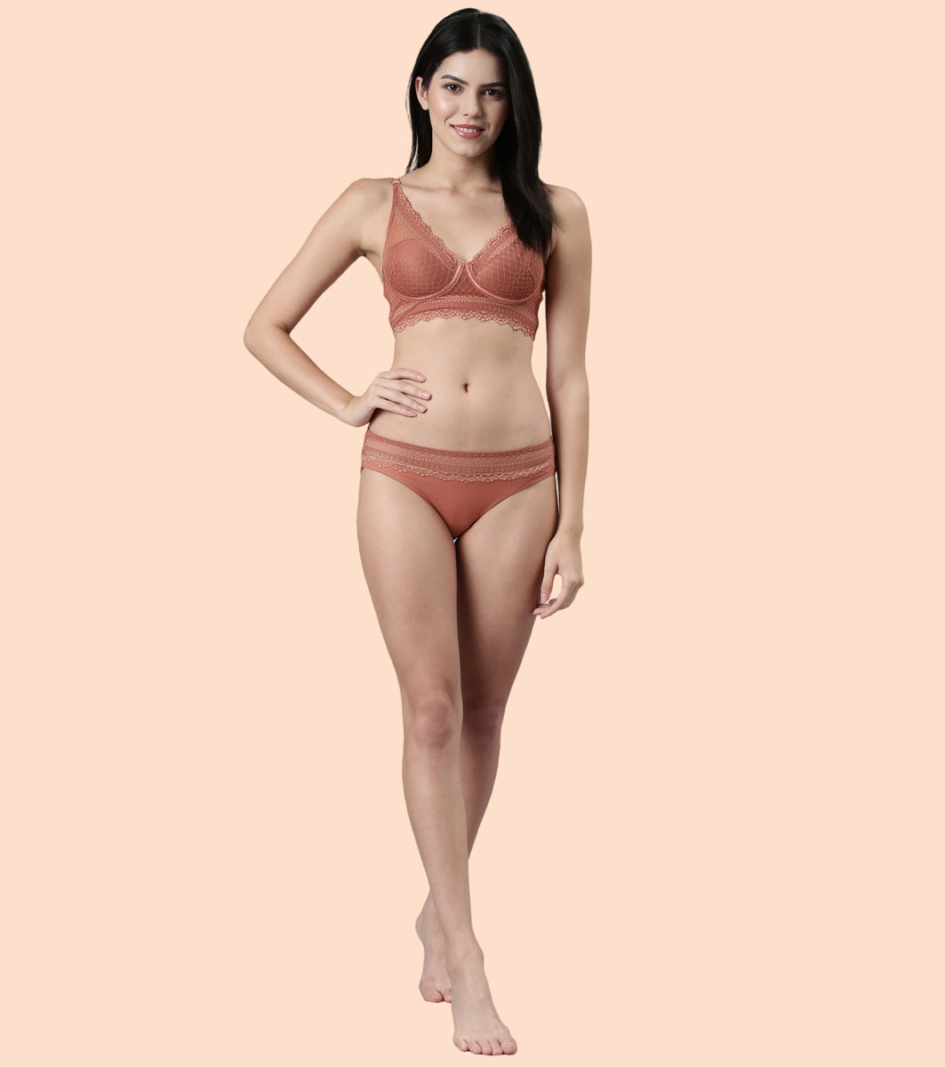 Enamor Pure Ease F125 Longline Comfort Lace Bra for Women - Padded, Wirefree and High Coverage