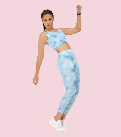 Enamor A607 Women Printed Hugged Fit High-Waisted 7-8th Length Tights with Elasticated Waistband - Galaxy Splatter Prt