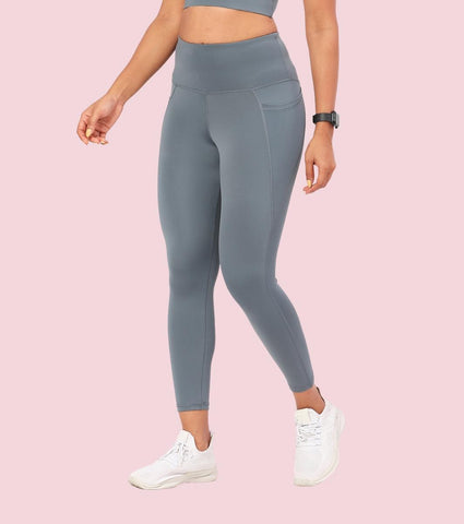 Enamor A605 Basic Quick Dry High Waist Basic Workout Leggings with Elasticated Waistband - Cloud Grey