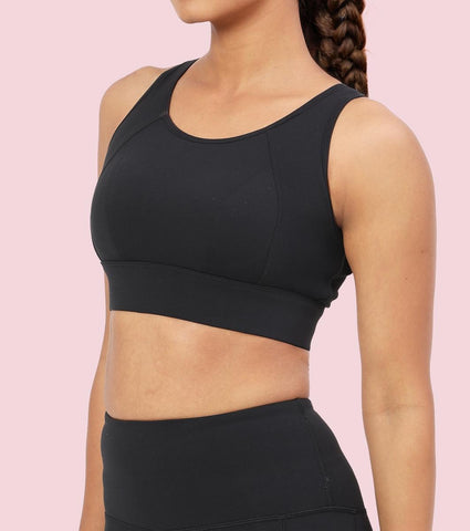 Enamor A205 Women's Quick Dry Sports Bra - High Support, Padded, High Coverage, Non-Wired - Jet Black