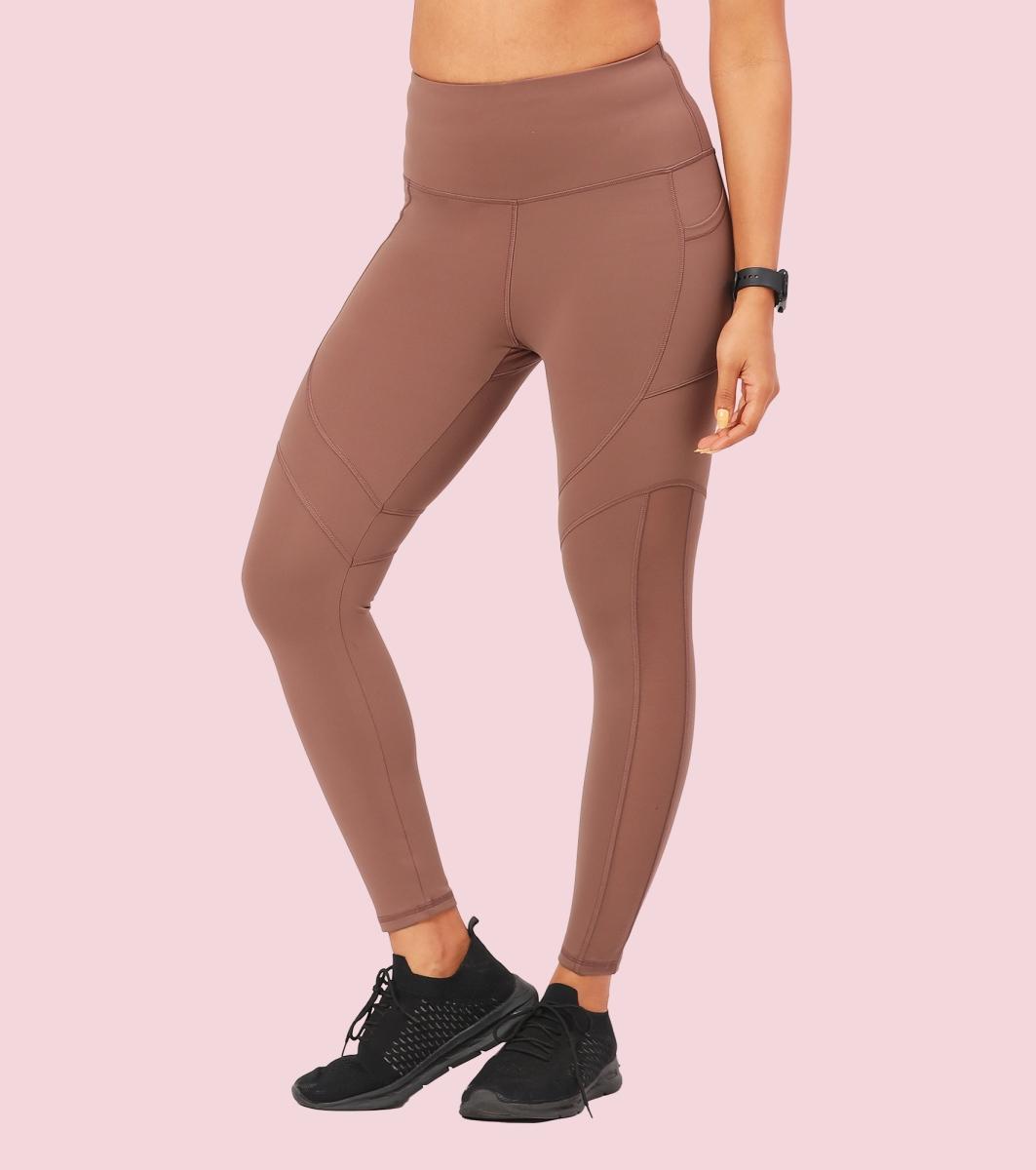 Enamor A610 Women's Quick Dry High Waist Workout Leggings with Elasticated Waistband - Nutmeg