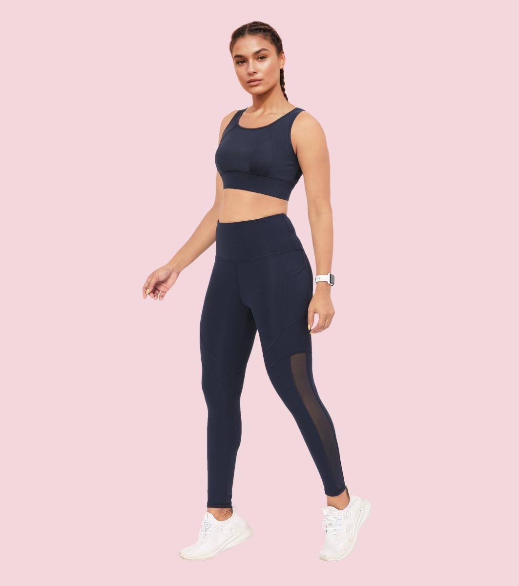 Enamor A610 Women's Quick Dry High Waist Workout Leggings with Elasticated Waistband - Navy