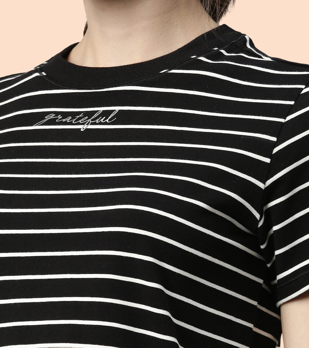 Active Cotton Tee -Stripes | Yarn Dyed Stripe Short Sleeve Anti-Odour Cotton Tee With Graphic