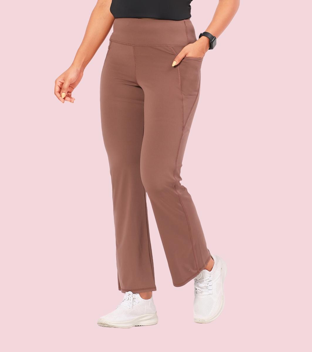 Enamor A402 Boot Cut Quick Dry Relaxed Fit High Waist Workout Leggings - Nutmeg