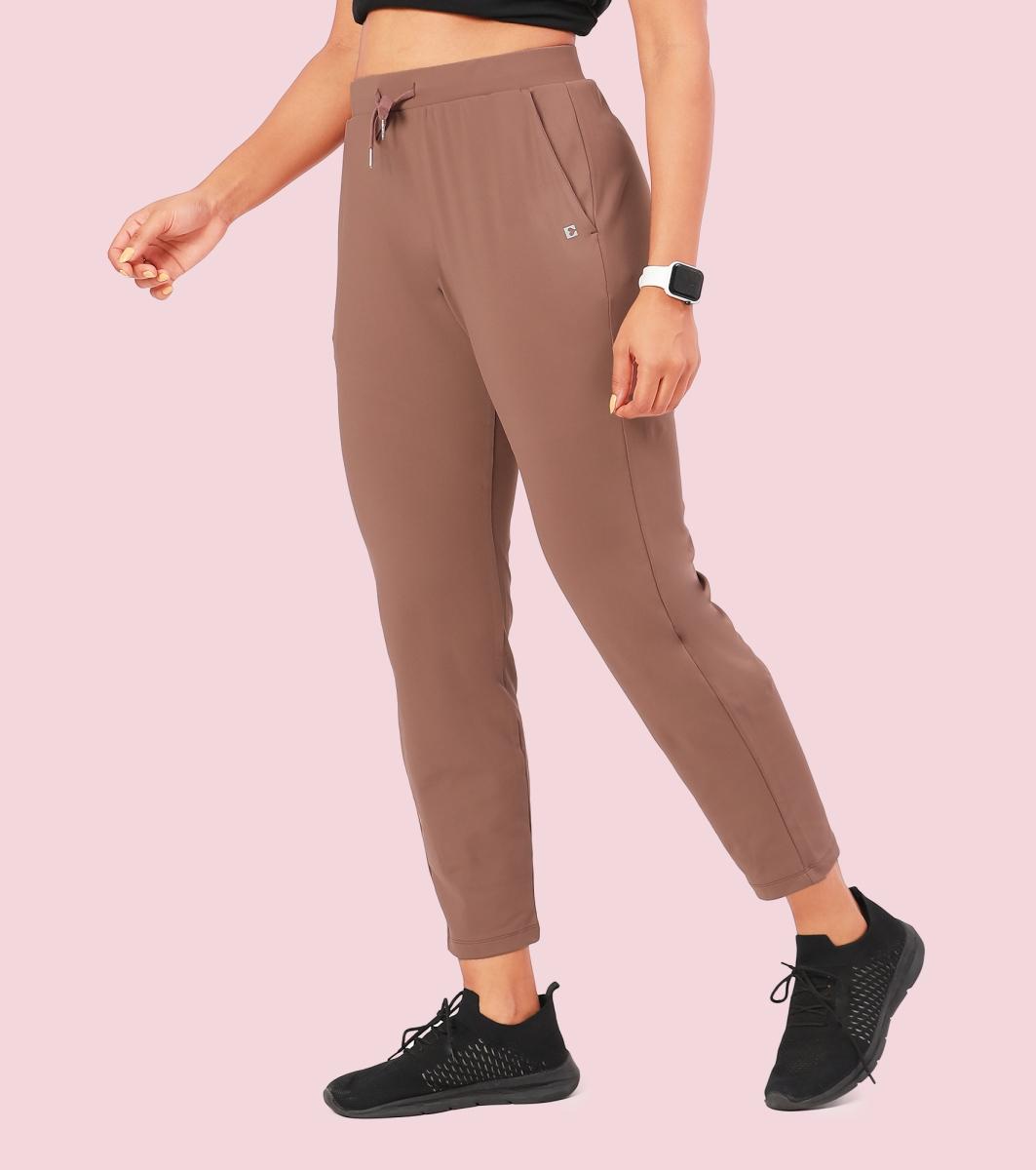 Enamor E068 Women Antimicrobial Mid Rise Relaxed Fit Active Travel Pants - Nutmeg