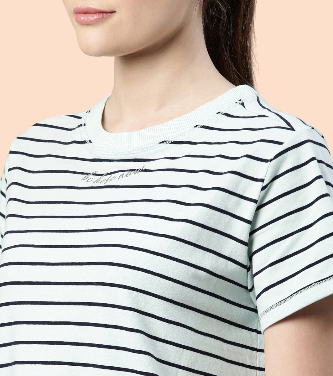 Active Cotton Tee -Stripes | Yarn Dyed Stripe Short Sleeve Anti-Odour Cotton Tee With Graphic