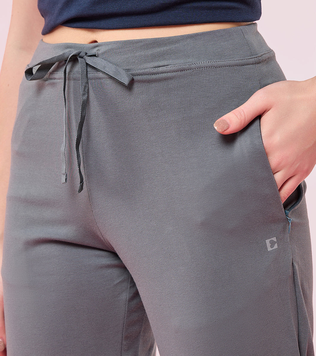 Enamor E014 Straight Leg with Adjustable Drawstring and Zipper Pockets Lounge Pants - Cloud Grey