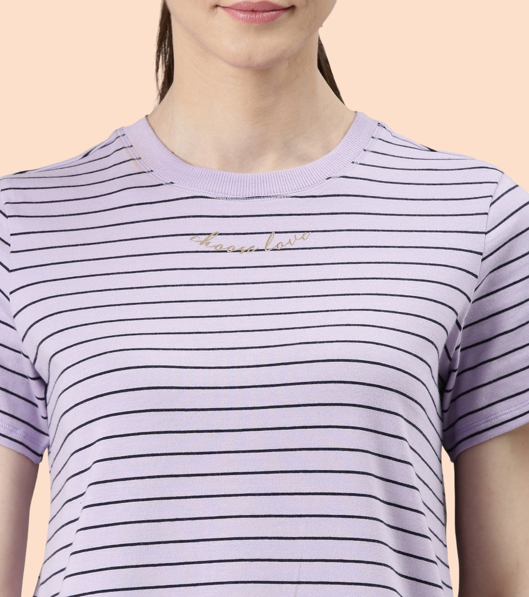 Active Cotton Tee -Stripes | Yarn Dyed Stripe Short Sleeve Anti-Odour Cotton Tee With Graphic