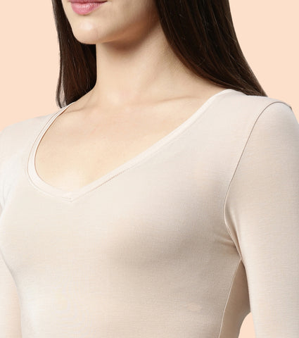 Thermals V-Neck 3/4th Sleeve Top With Sweat Wicking And Antimicrobial Finish