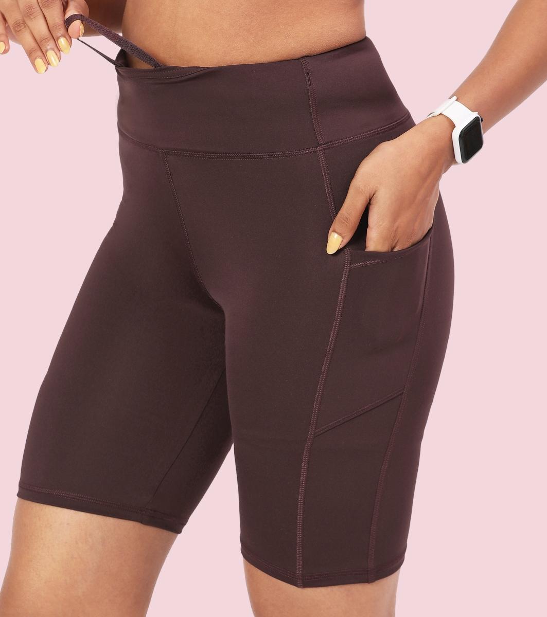 Enamor A703 Women's Active Panel Quick Dry Knee Length Tights with Side Pockets - Choco Fudge