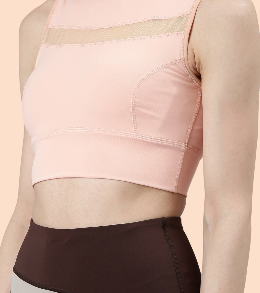 Racer Longline Sports Bra | Crew Neck Racer Back Dry Fit Long Sports Bra