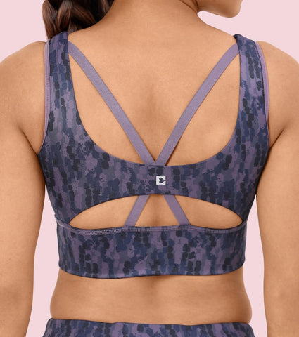 Enamor A204 Printed Sports Bra - High-Impact Long Line Bra with Stylish Print - Step Brush Print