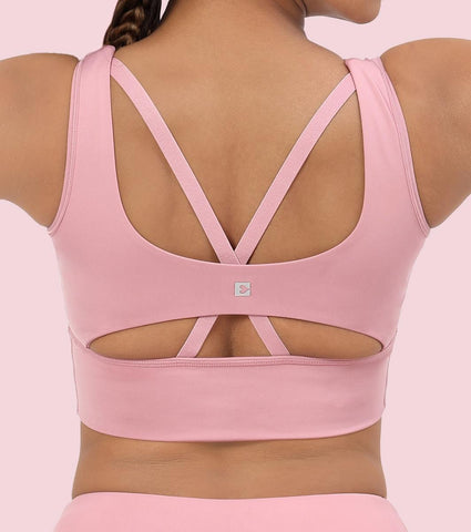 Enamor A206 Women's Criss Cross High Impact Long Line Sports Bra - High Support, Padded, High Coverage, Non-Wired - Lilas