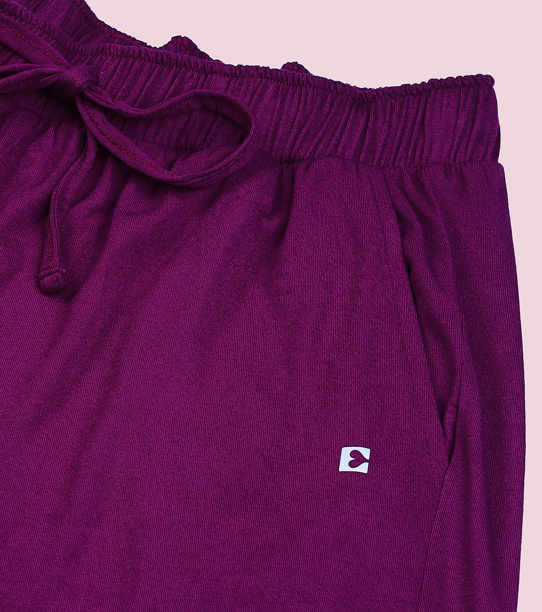 Enamor E404 Women's Home Pant - Relaxed Fit, Mid Rise, Regular Length, Straight Leg - Dark Purple