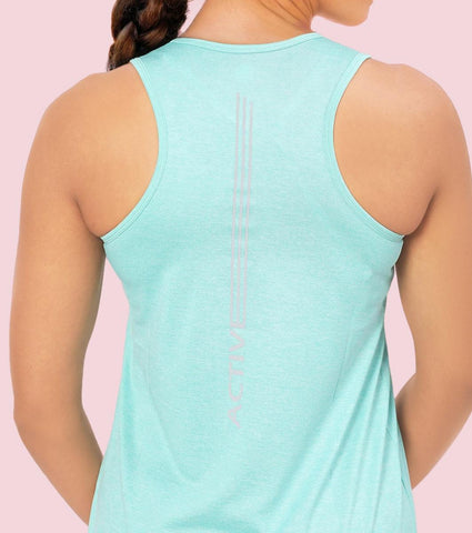 Enamor A308 Women Crew Neck Sleeveless Slim Fit Activewear Workout T-Shirt - Pool Blue Mel