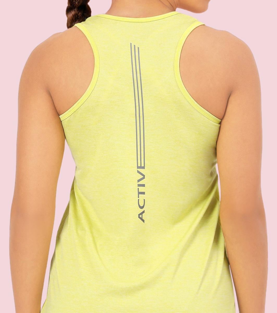 Enamor A308 Women Crew Neck Sleeveless Slim Fit Activewear Workout T-Shirt - Cyber Lime Mel