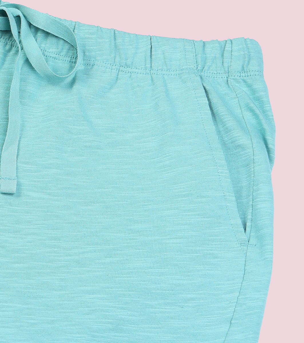 Enamor E062 Women Basic Shorts - Mid-Thigh Length Jersey Shorts With Pockets - Marine Blue