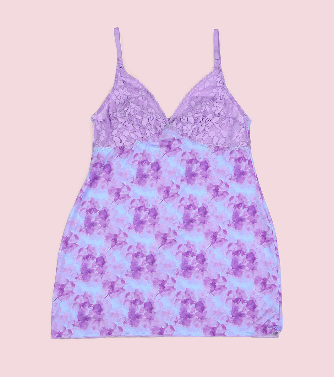 Enamor N151 The Slinky Chemise Slip Dress - Non-Padded, Wire-Free - Lilac Mist