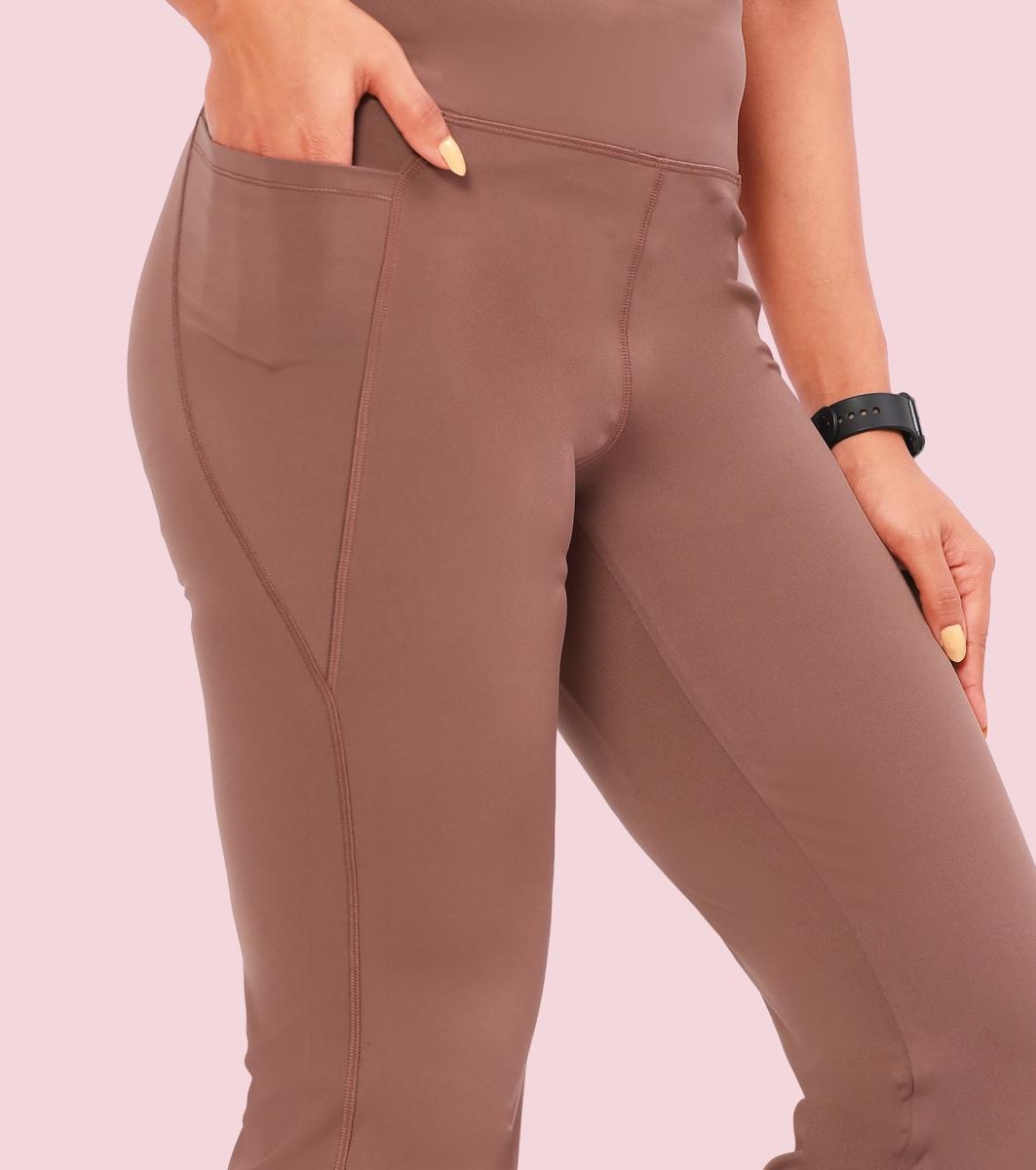 Enamor A402 Boot Cut Quick Dry Relaxed Fit High Waist Workout Leggings - Nutmeg