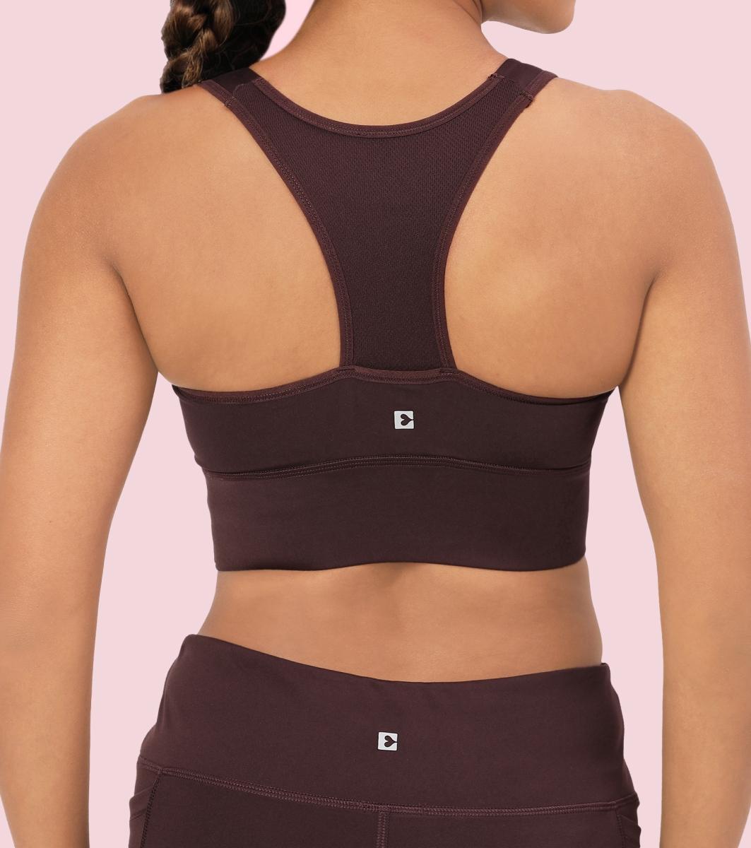 Enamor A202 Medium Impact Quick Dry Longline Workout Sports Bra - Choco Fudge