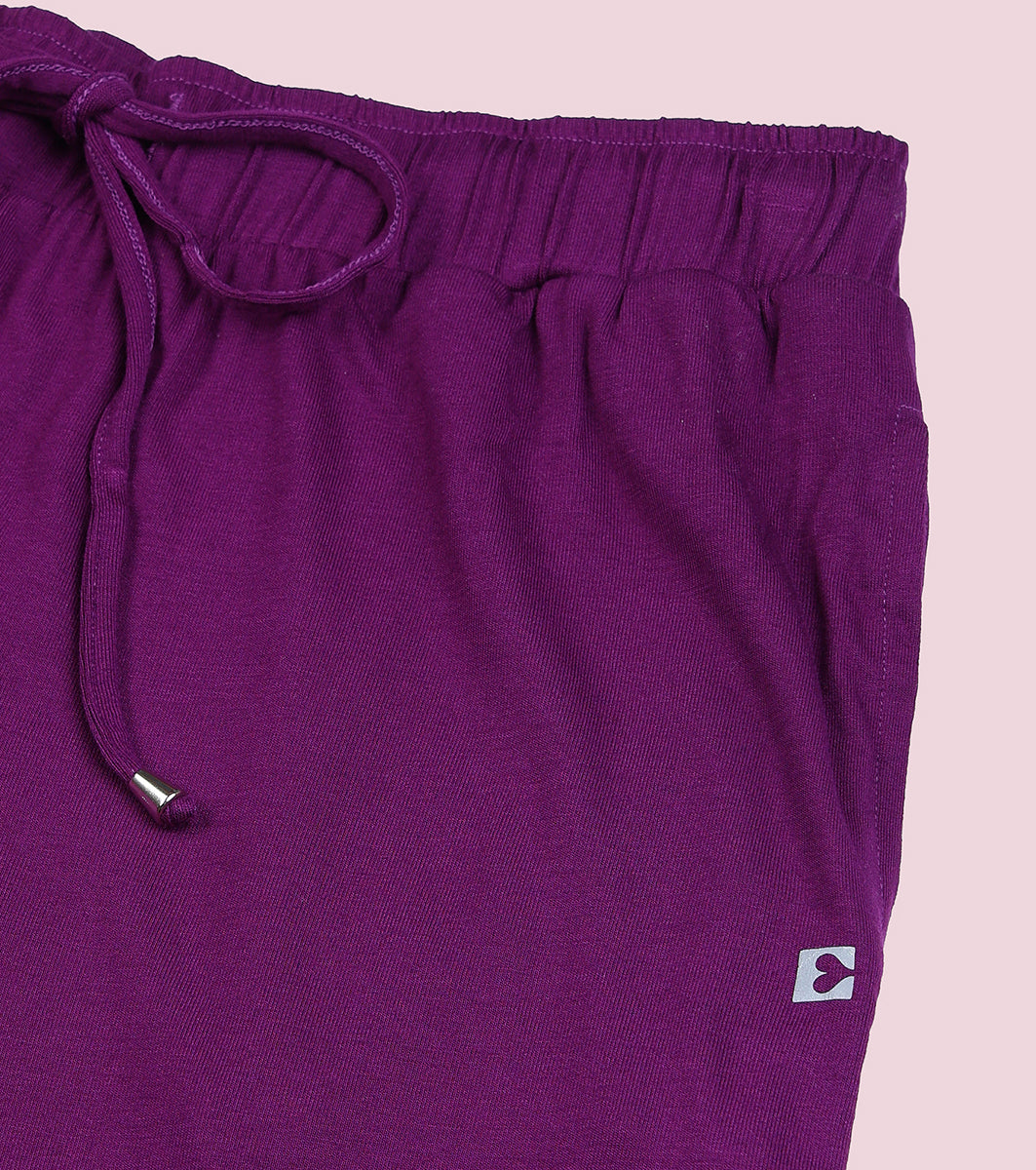 Enamor E048 Tapered Lounge Pants with Drawstring Details with Metal Ends - Dark Purple