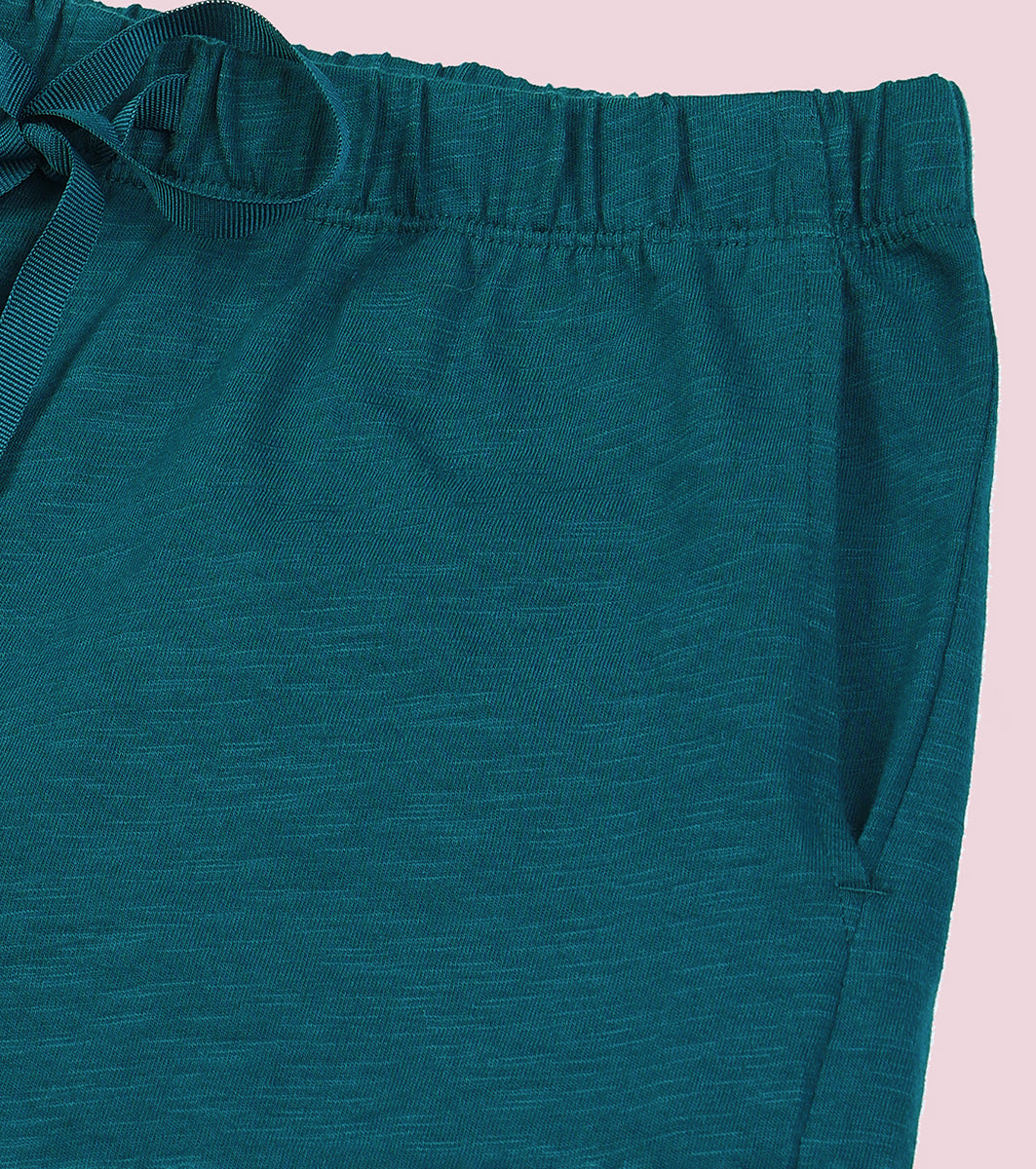 Enamor E062 Women Basic Shorts - Mid-Thigh Length Jersey Shorts With Pockets - Deep Teal