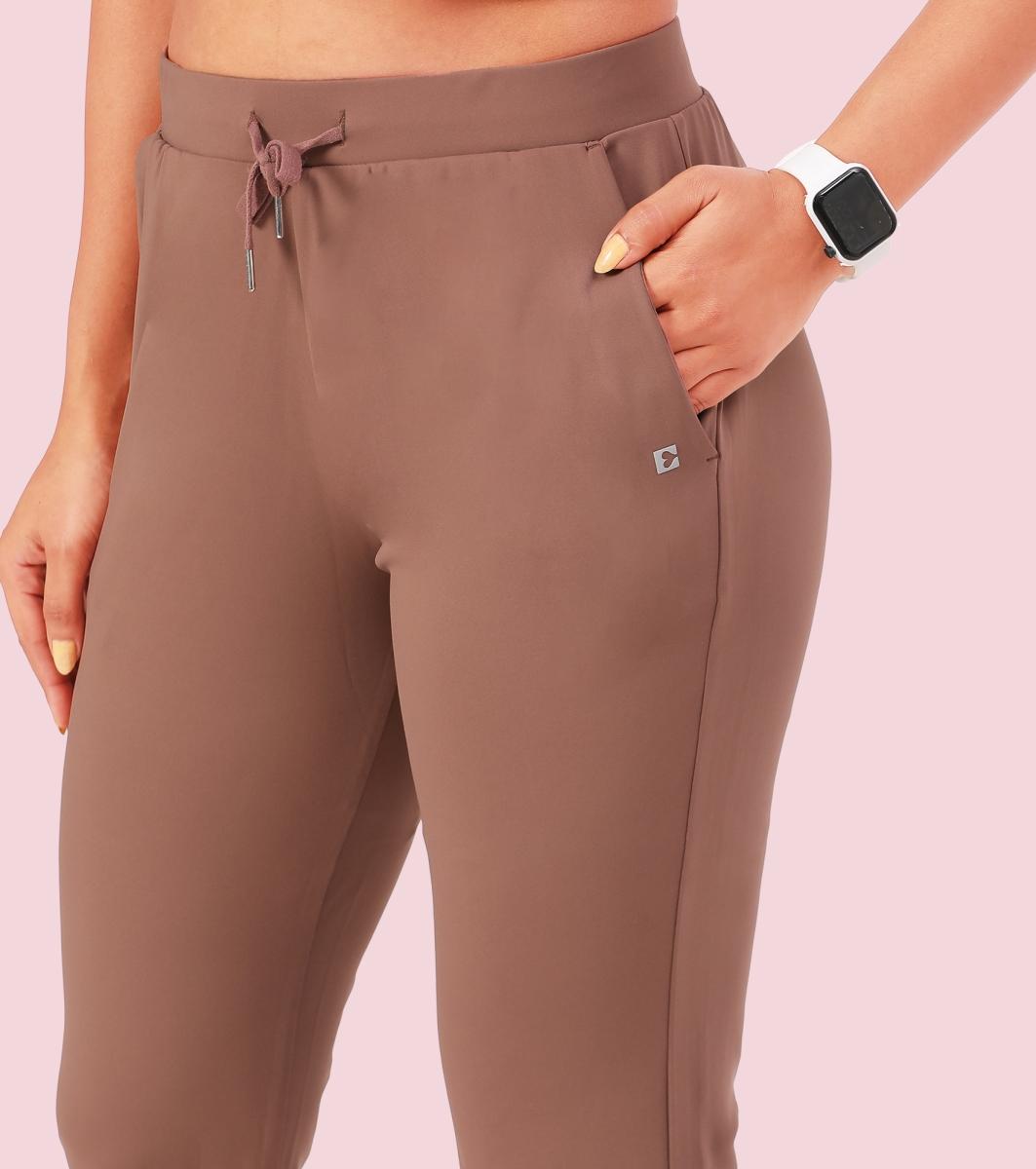 Enamor E068 Women Antimicrobial Mid Rise Relaxed Fit Active Travel Pants - Nutmeg