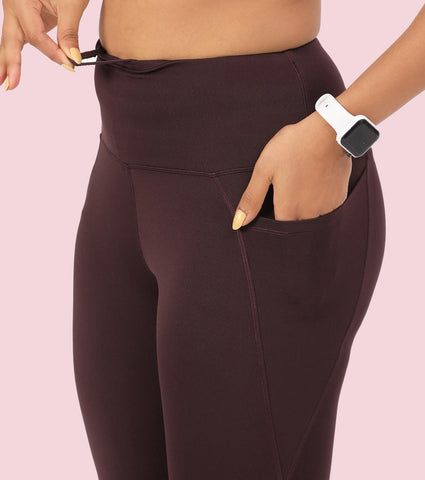 Enamor A605 Basic Quick Dry High Waist Basic Workout Leggings with Elasticated Waistband - Choco Fudge