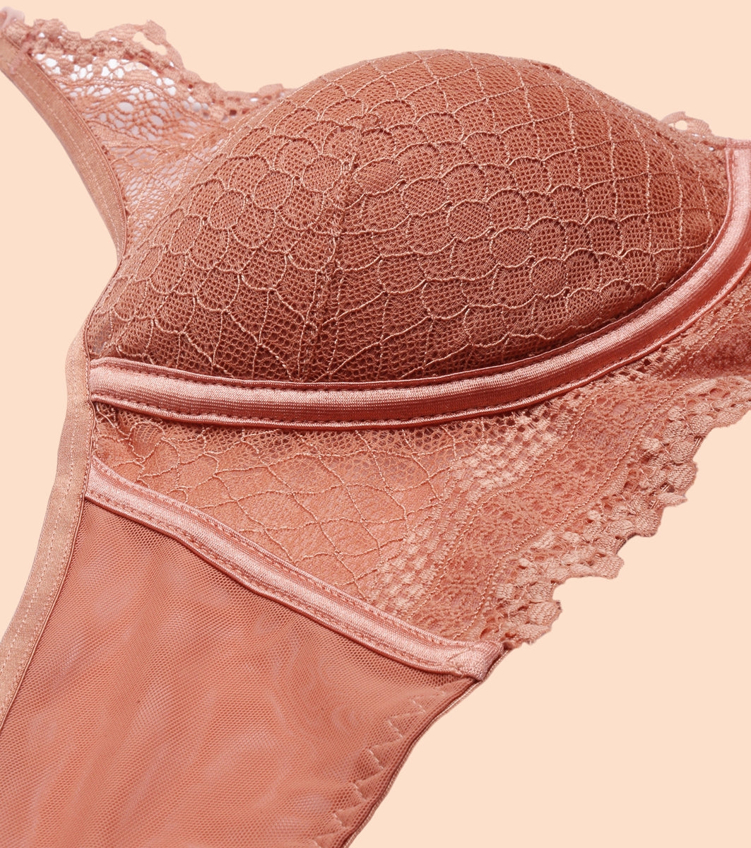 Enamor Pure Ease F125 Longline Comfort Lace Bra for Women - Padded, Wirefree and High Coverage